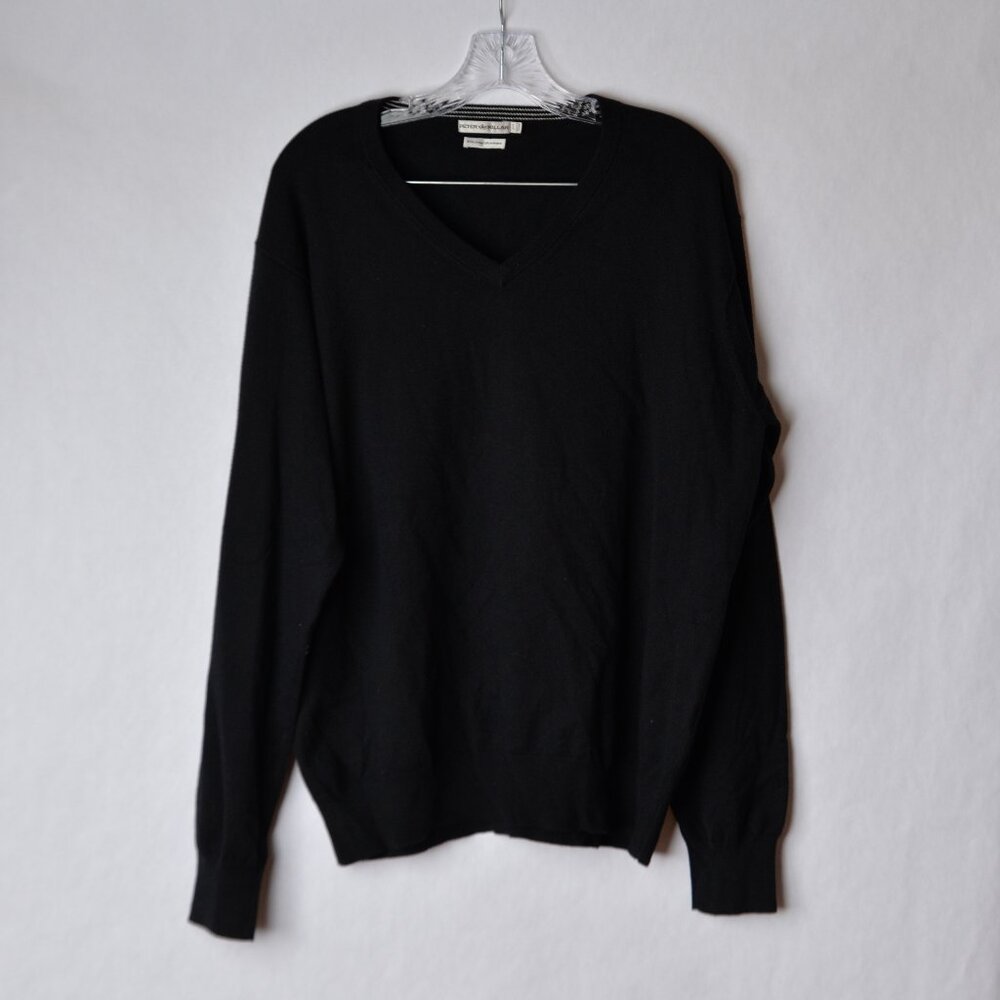 Peter Millar Mens Large Black V Neck Sweater Cotton Cashmere Blend